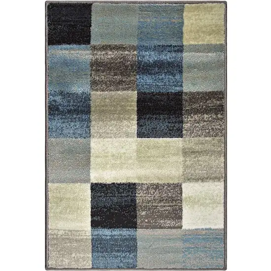 Blue And Teal Geometric Power Loom Stain Resistant Area Rug Photo 1