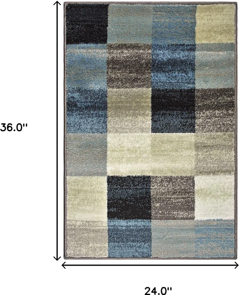 Blue And Teal Geometric Power Loom Stain Resistant Area Rug Photo 5