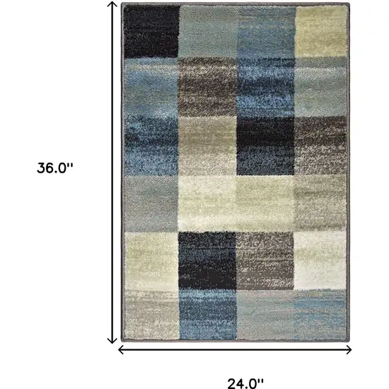 Blue And Teal Geometric Power Loom Stain Resistant Area Rug Photo 5