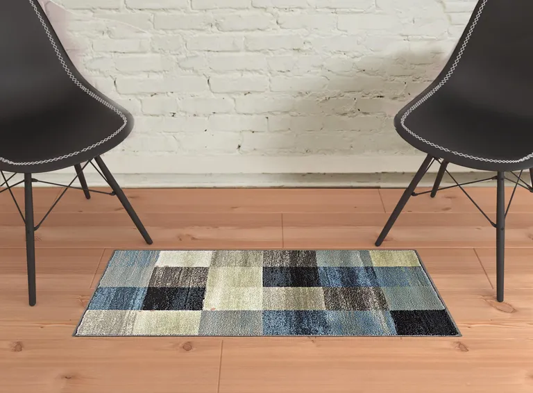 Blue And Teal Geometric Power Loom Stain Resistant Area Rug Photo 2