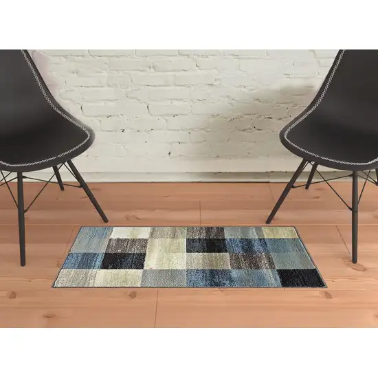 Blue And Teal Geometric Power Loom Stain Resistant Area Rug Photo 2