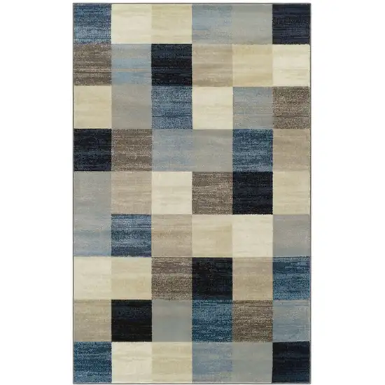 Blue And Teal Geometric Power Loom Stain Resistant Area Rug Photo 1