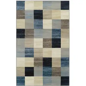 Photo of Blue And Teal Geometric Power Loom Stain Resistant Area Rug