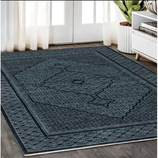 Blue And Teal Medallion Area Rug With Fringe Photo 1