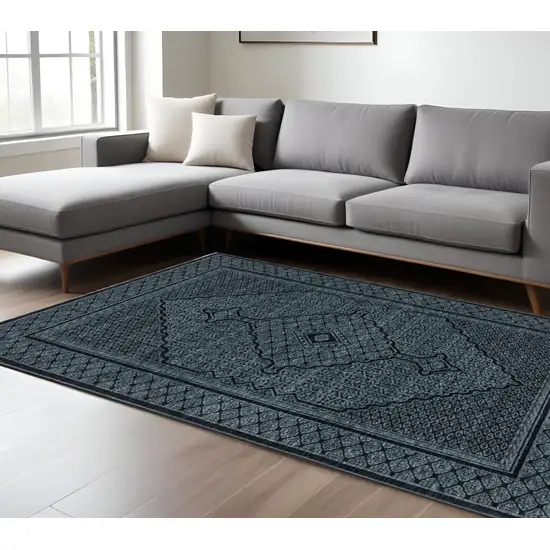 Blue And Teal Medallion Area Rug With Fringe Photo 1