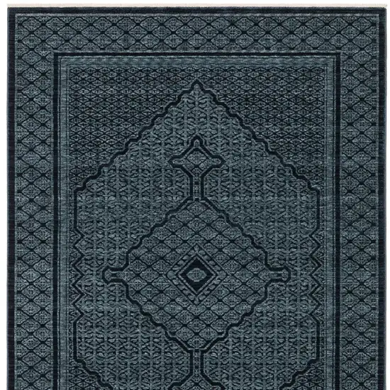 Blue And Teal Medallion Area Rug With Fringe Photo 6