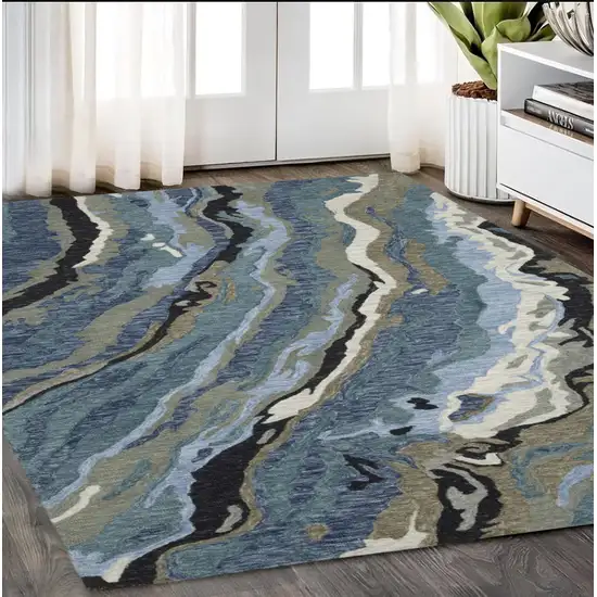 Blue And Teal Wool Abstract Hand Tufted Area Rug Photo 1