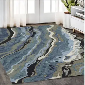 Photo of Blue And Teal Wool Abstract Hand Tufted Area Rug