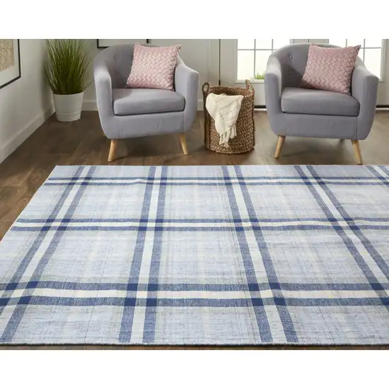 Blue And White Abstract Hand Woven Stain Resistant Area Rug Photo 8