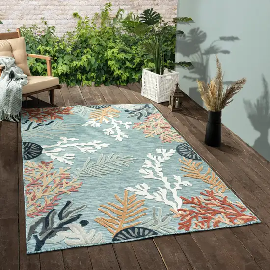 Blue And White Abstract Stain Resistant Indoor Outdoor Area Rug Photo 9