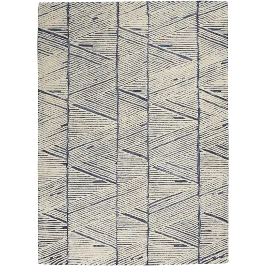 Blue And White Wool Abstract Area Rug Photo 2