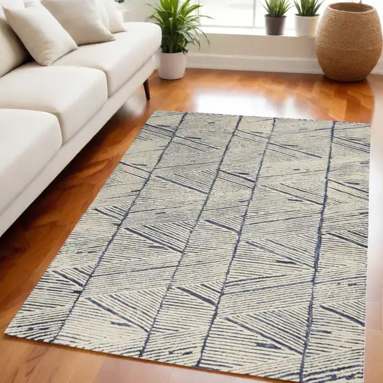 Blue And White Wool Abstract Area Rug Photo 1