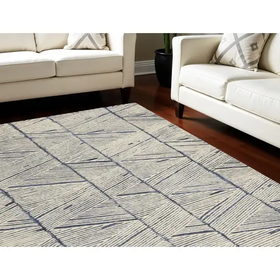 Blue And White Wool Geometric Area Rug Photo 1