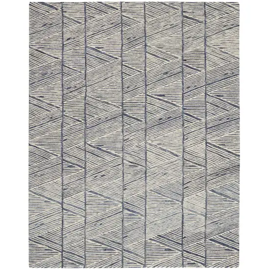 Blue And White Wool Geometric Area Rug Photo 2