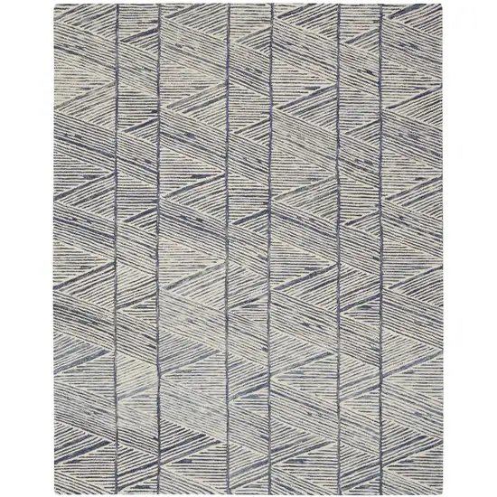 Blue And White Wool Geometric Area Rug Photo 5