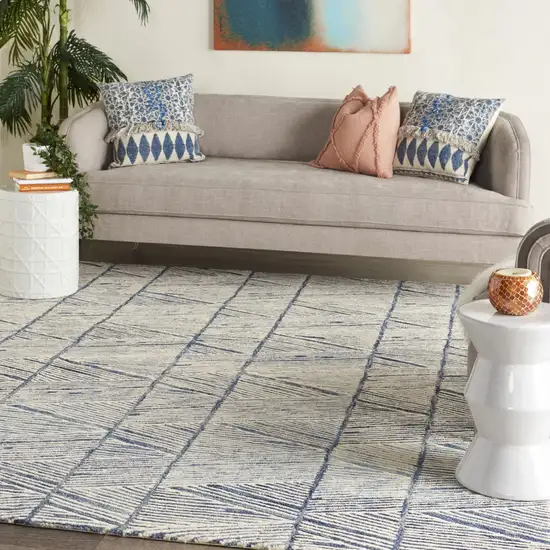 Blue And White Wool Geometric Area Rug Photo 8