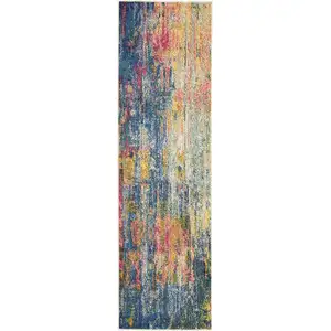 Photo of Blue And Yellow Abstract Power Loom Non Skid Area Rug