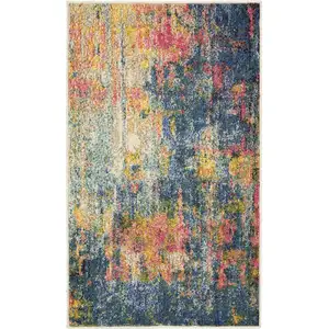 Photo of Blue And Yellow Abstract Power Loom Non Skid Area Rug