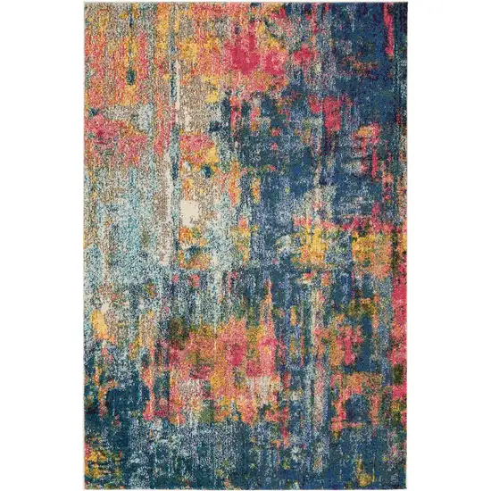 Blue And Yellow Abstract Power Loom Non Skid Area Rug Photo 1