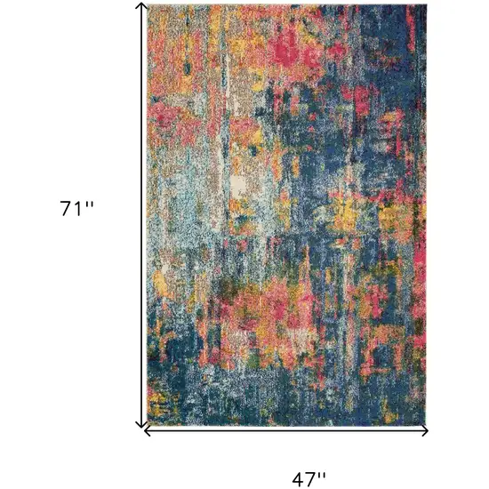 Blue And Yellow Abstract Power Loom Non Skid Area Rug Photo 5