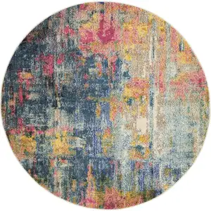 Photo of Blue And Yellow Abstract Power Loom Non Skid Area Rug