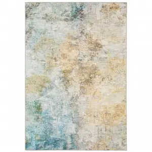 Photo of Blue And Yellow Abstract Power Loom Stain Resistant Area Rug