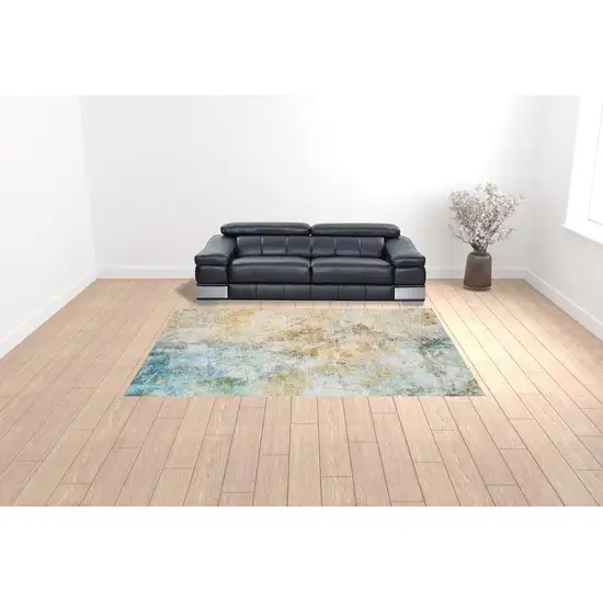 Blue And Yellow Abstract Power Loom Stain Resistant Area Rug Photo 2