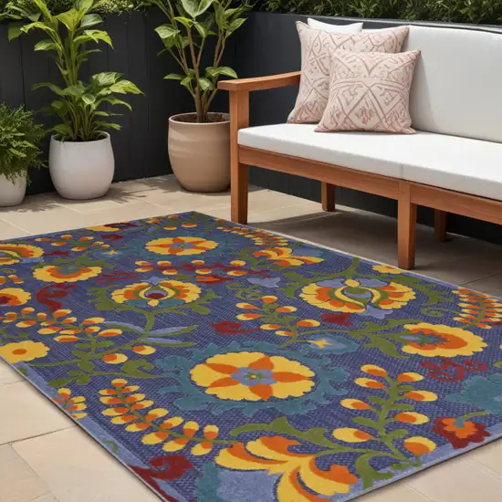 Blue And Yellow Floral Power Loom Area Rug Photo 1