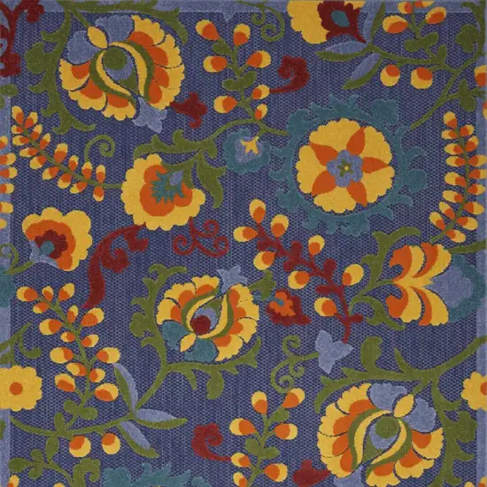 Blue And Yellow Floral Power Loom Area Rug Photo 5