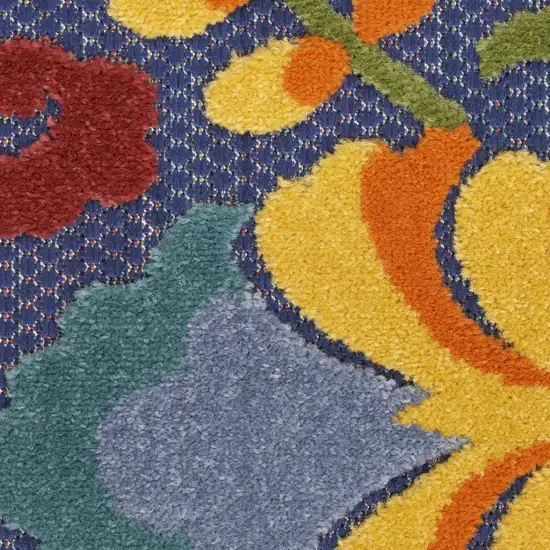 Blue And Yellow Floral Power Loom Area Rug Photo 4