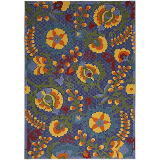 Blue And Yellow Floral Power Loom Area Rug Photo 4