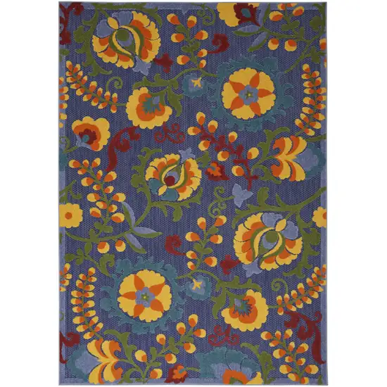 Blue And Yellow Floral Power Loom Area Rug Photo 1