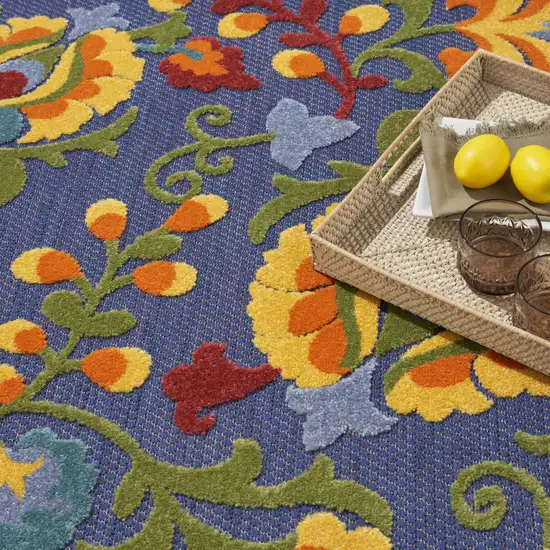 Blue And Yellow Floral Power Loom Area Rug Photo 8