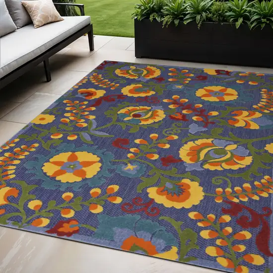 Blue And Yellow Floral Power Loom Area Rug Photo 1