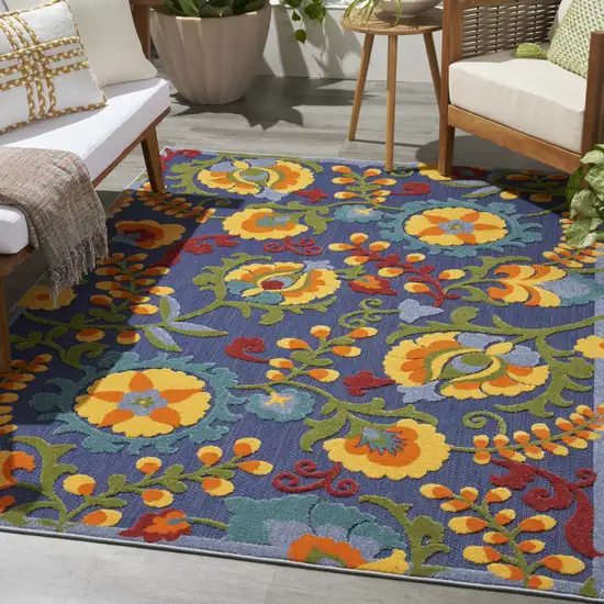 Blue Yellow and Green Indoor Outdoor Area Rug Photo 7