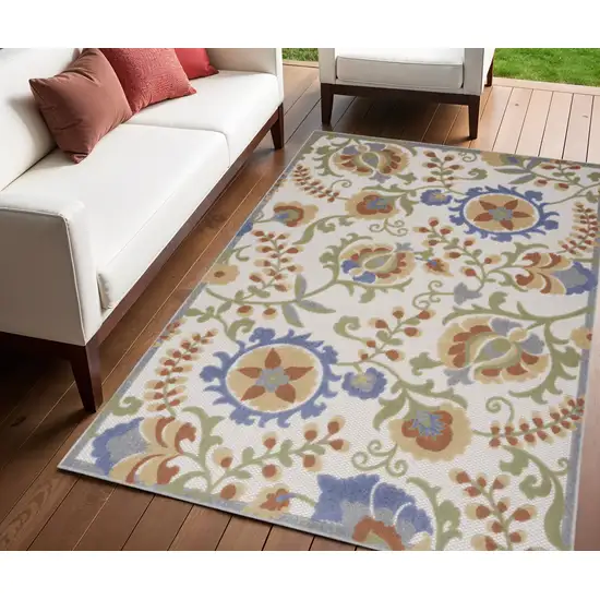 Blue And Yellow Floral Power Loom Area Rug Photo 1