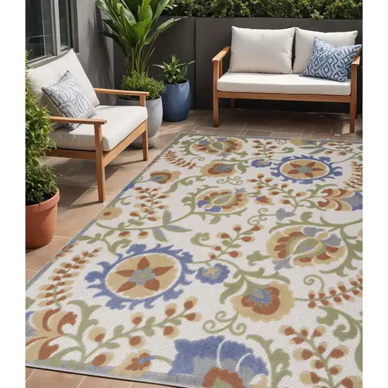 Blue And Yellow Floral Power Loom Area Rug Photo 1