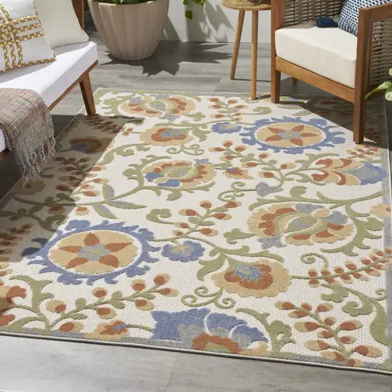 Ivory and Blue Indoor Outdoor Area Rug Photo 6