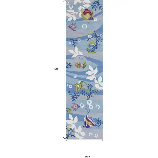 2' X 7' Blue Aquatic Tropical Runner Rug Photo 6