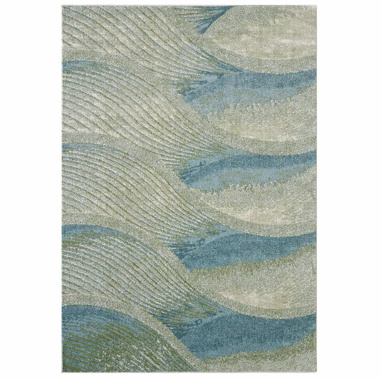 Blue Beige Abstract Waves Modern Area Rug Photo 1