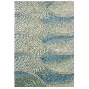 Photo of Blue Beige Abstract Waves Modern Area Rug