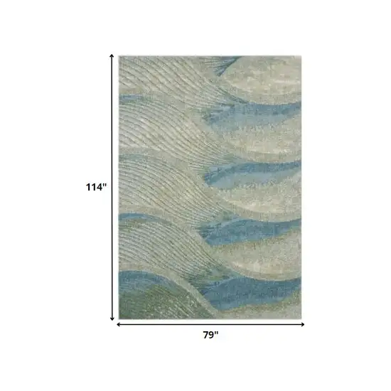 Blue Beige Abstract Waves Modern Area Rug Photo 4