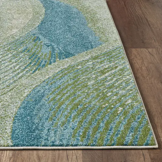 Blue Beige Abstract Waves Modern Area Rug Photo 6