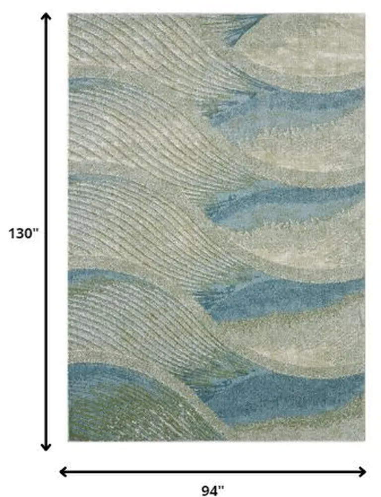 Blue Beige Abstract Waves Modern Area Rug Photo 3