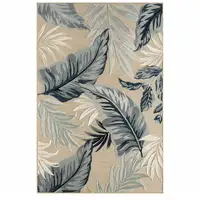 Photo of Blue Beige And Cream Floral Stain Resistant Indoor Outdoor Area Rug