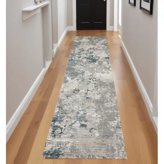 8' Runner Blue and Beige Abstract Power Loom Runner Rug Photo 1