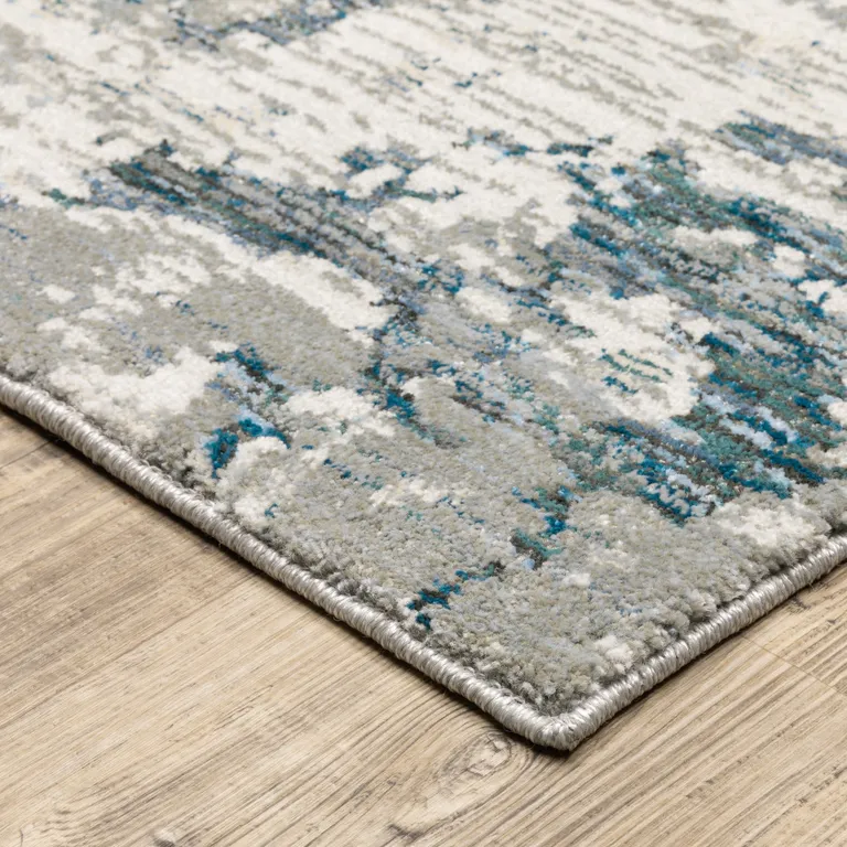 Blue Beige And Teal Abstract Power Loom Stain Resistant Runner Rug Photo 4