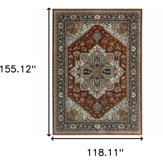 Blue and Beige Oriental Power Loom Area Rug With Fringe Photo 3