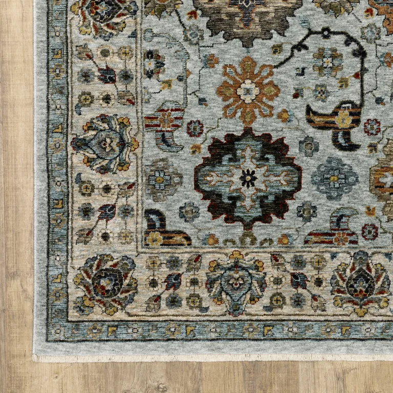 Blue Beige Grey Green Yellow And Rust Oriental Power Loom Stain Resistant Area Rug With Fringe Photo 2