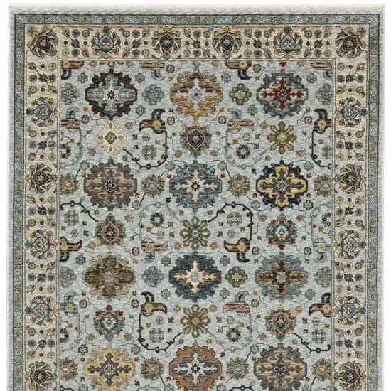 Blue Beige Grey Green Yellow And Rust Oriental Power Loom Stain Resistant Area Rug With Fringe Photo 6